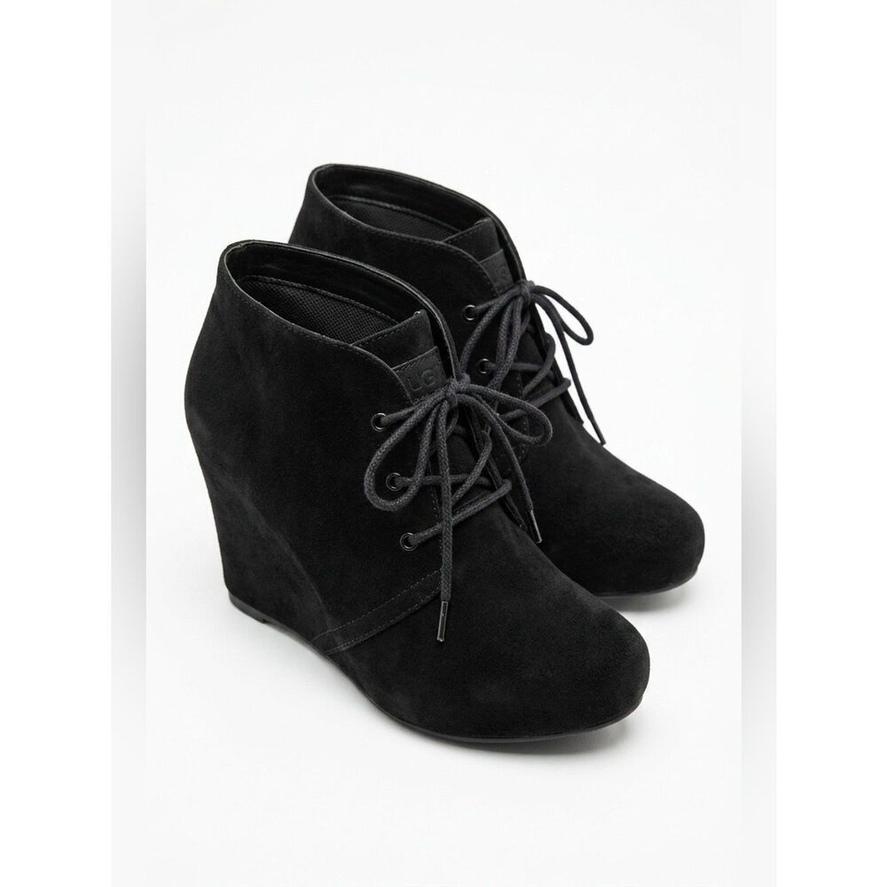 Women's Black Suede Wedge Ankle Boots Size 6.5 by Xappeal EUC